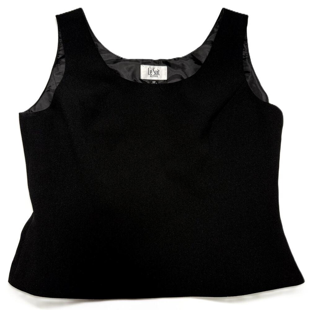 Le Suit Petite Top Women Size 10 Black Tank Blouse Side Zip Career - Picture 6 of 10